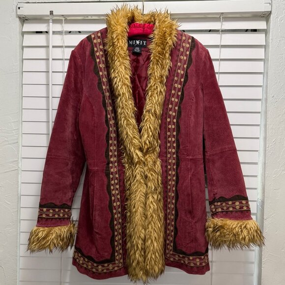 Vintage 70"s women's  MIX IT rust suede coat with faux fur trim; Size L - Picture 1 of 7